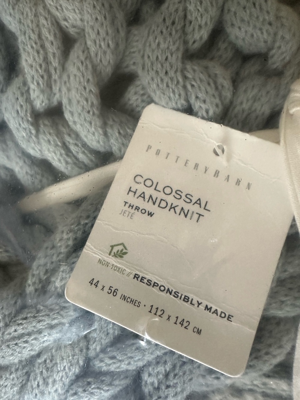 Pottery Barn Chambray Blue Colossal Handknit Throw 44x56” New In Package, $179 - Picture 6 of 7